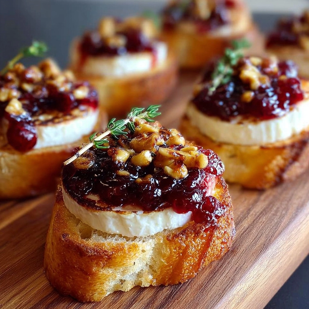 Warm Brie & Cranberry Walnut Crostini with Hot Honey Recipe - Recipe Image