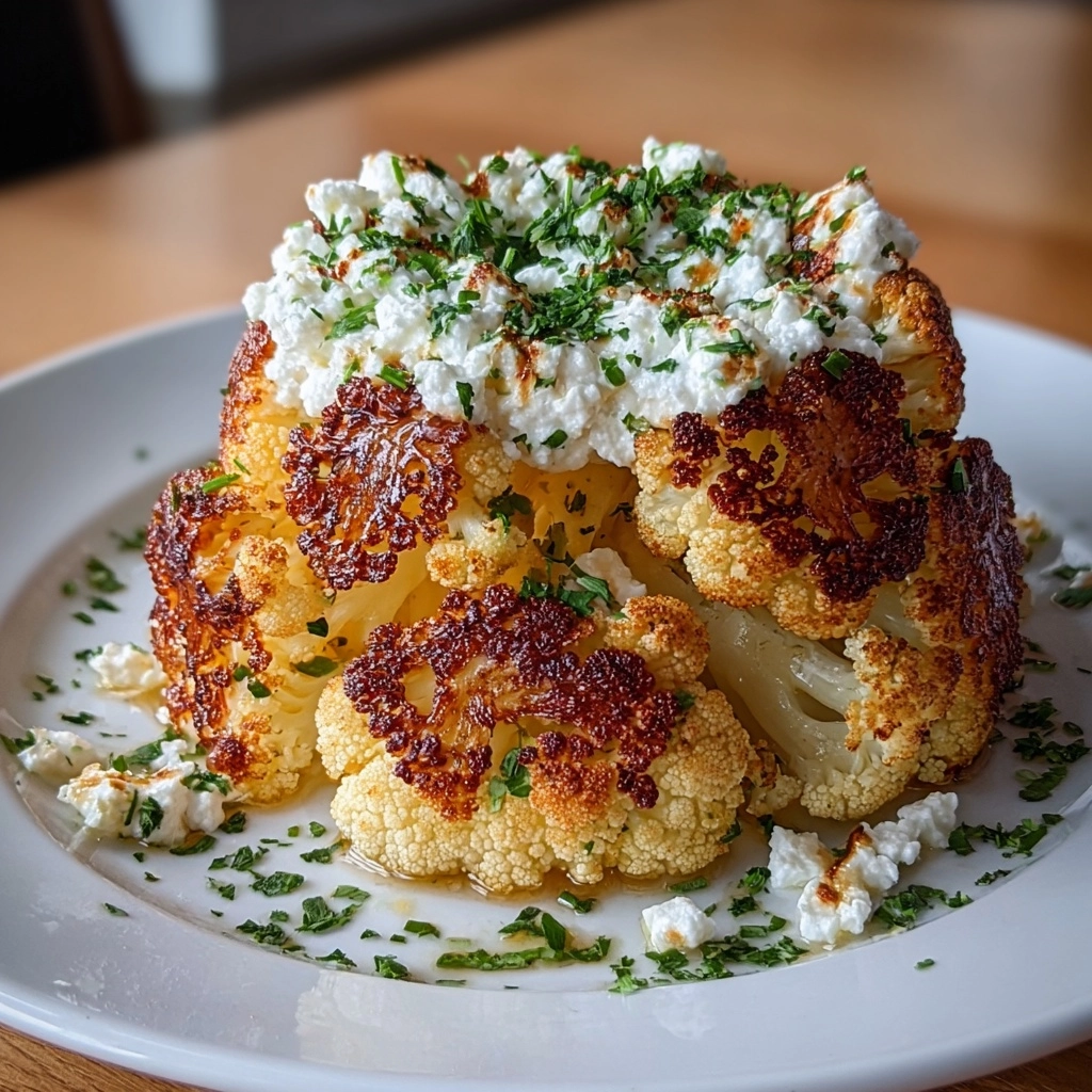 Garlic Roasted Cauliflower with Lemon Feta Cream Recipe - Recipe Image