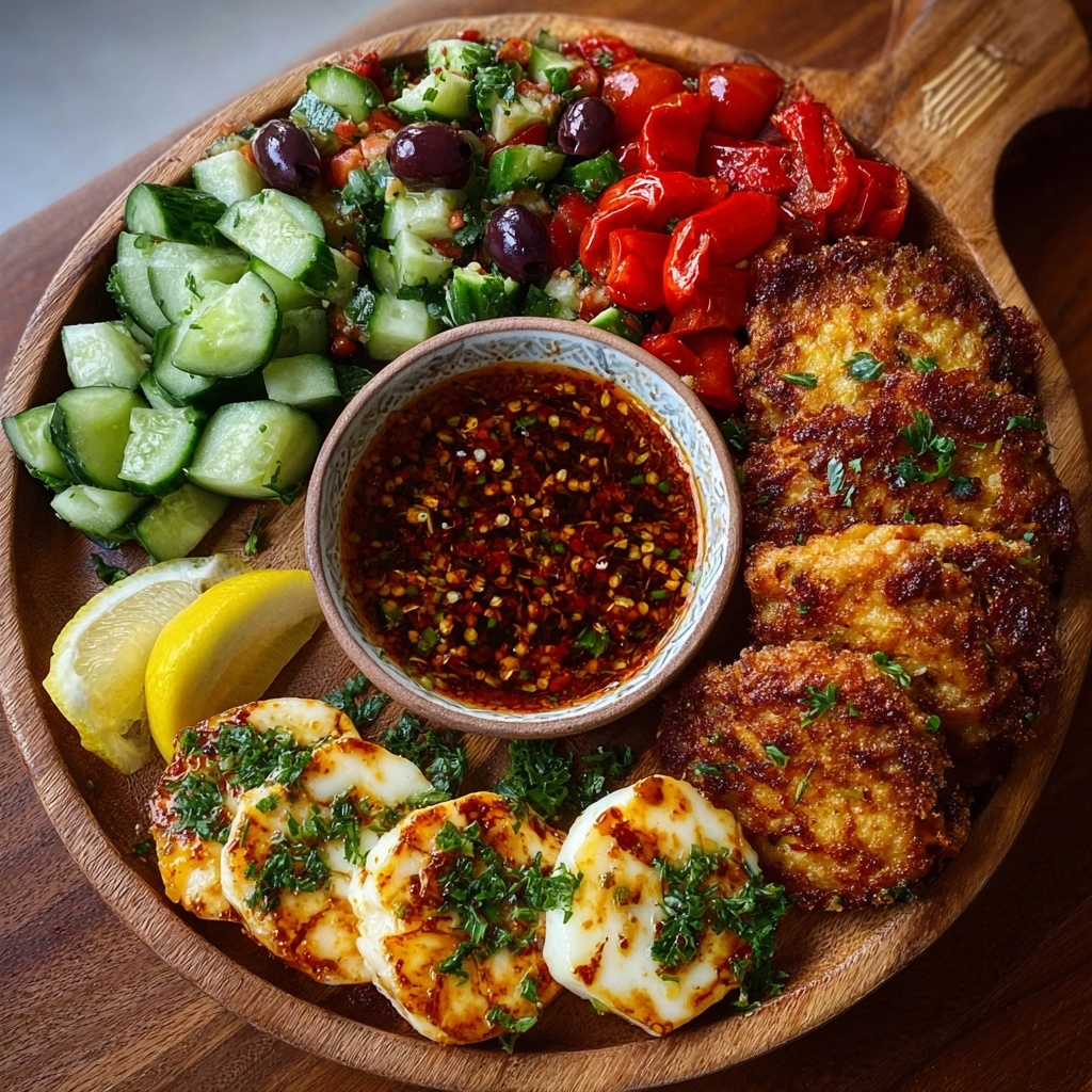 Greek Halloumi Mezze Platter with Spicy Honey Drizzle Recipe