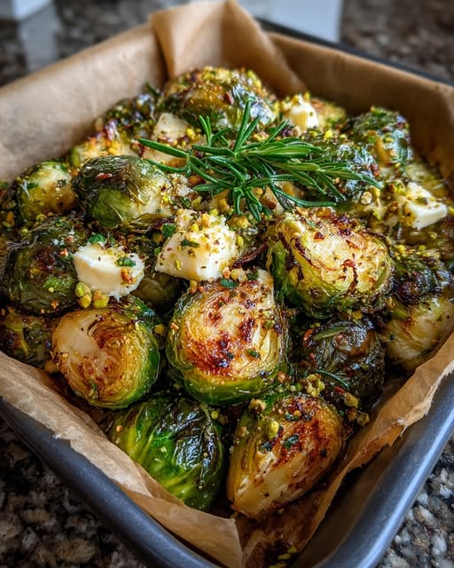 Roasted Brussels Sprouts with Brie & Pistachio Crunch Recipe - Recipe Image