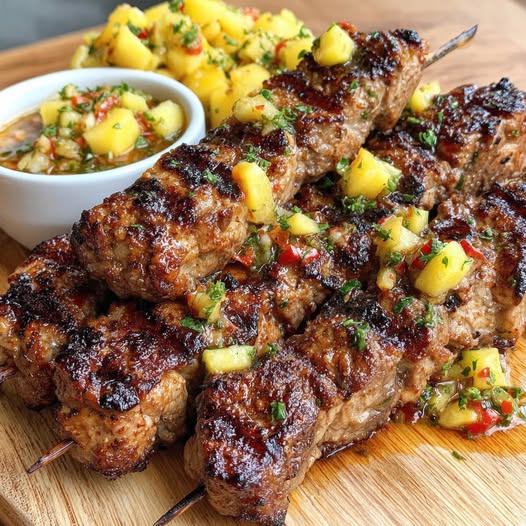 Jamaican Jerk Pork Skewers with Mango Salsa Recipe - Recipe Image
