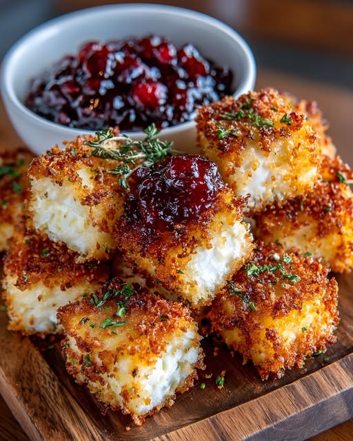 Crispy Feta Bites with Roasted Cranberry Pecan Sauce Recipe - Recipe Image