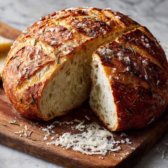Rustic No-Knead Rosemary Garlic Bread Recipe