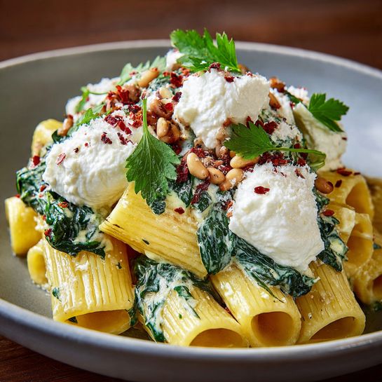 Lemon Basil Rigatoni with Burrata & Roasted Pine Nuts Recipe 3 Lemon Basil Rigatoni with Burrata & Roasted Pine Nuts Recipe - Recipe Image