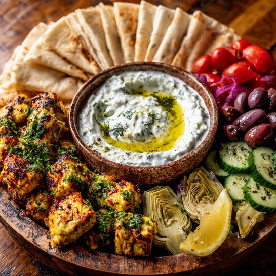 Greek Chicken Souvlaki Grazing Board with Feta Dip Recipe 2 Greek Chicken Souvlaki Grazing Board with Feta Dip Recipe - Recipe Image