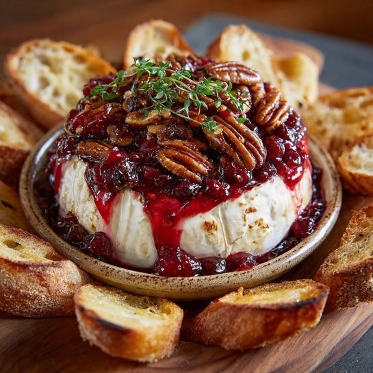 Warm Cranberry Brie Dip with Cinnamon Toasted Pecans Recipe - Recipe Image