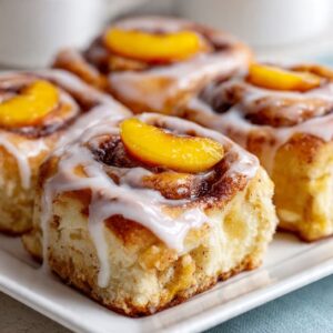 Spiced Peach Cobbler Cinnamon Rolls with Creamy Frosting Recipe