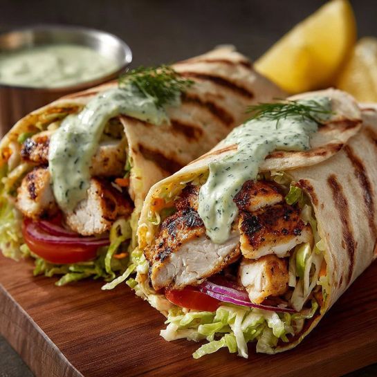Greek Chicken Wraps with Cucumber Tzatziki Sauce Recipe - Recipe Image