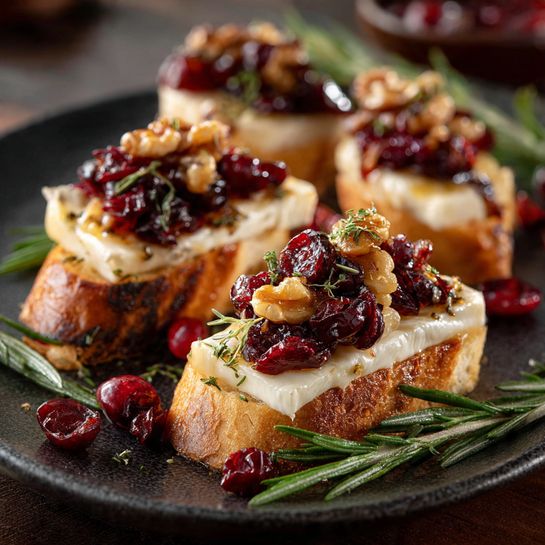 Warm Brie & Cranberry Walnut Crostini with Hot Honey Recipe
