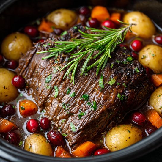 Slow-Braised Beef Roast with Cranberry Balsamic Glaze Recipe - Recipe Image