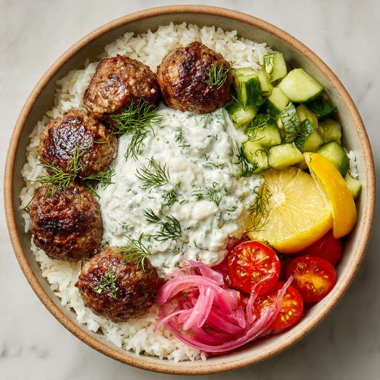 Rice Bowl with Tzatziki & Fresh Veggies Recipe 3 Rice Bowl with Tzatziki & Fresh Veggies Recipe - Recipe Image