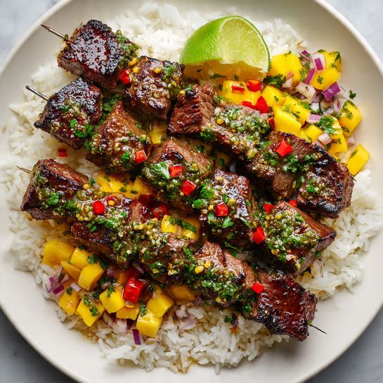 Jamaican Jerk Pork Skewers with Mango Salsa Recipe 3 Jamaican Jerk Pork Skewers with Mango Salsa Recipe - Recipe Image