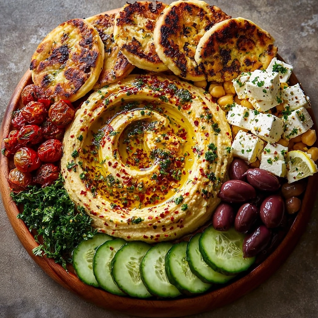 Greek Appetizer Board with Spicy Hummus & Pita Chips Recipe - Recipe Image