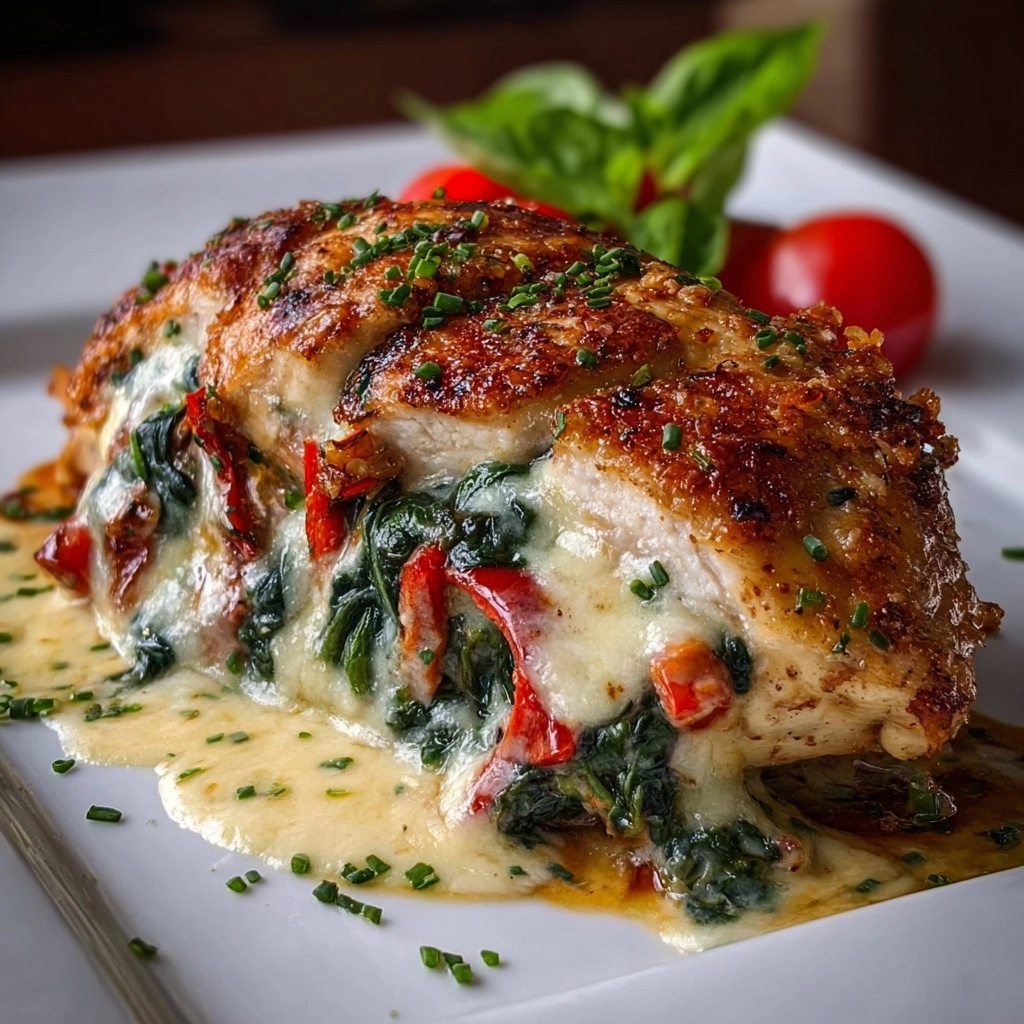 Roasted Red Pepper, Spinach, and Mozzarella Stuffed Chicken Recipe - Recipe Image