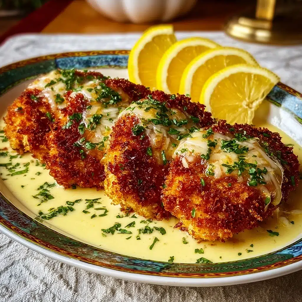 Lemon Pecorino Crusted Chicken with Creamy Lemon Sauce Recipe - Recipe Image