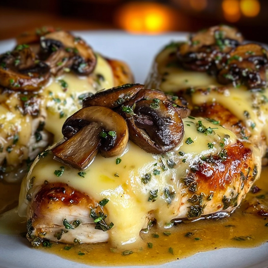 Cheesy Garlic Butter Mushroom Stuffed Chicken Recipe - Recipe Image