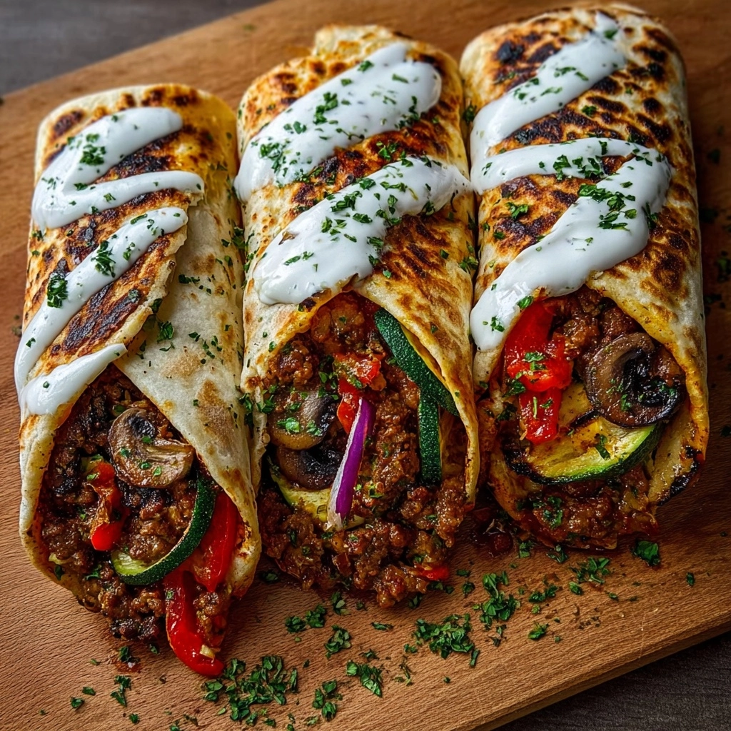 Mediterranean Ground Beef Pita Wraps with Roasted Veggies Recipe - Recipe Image