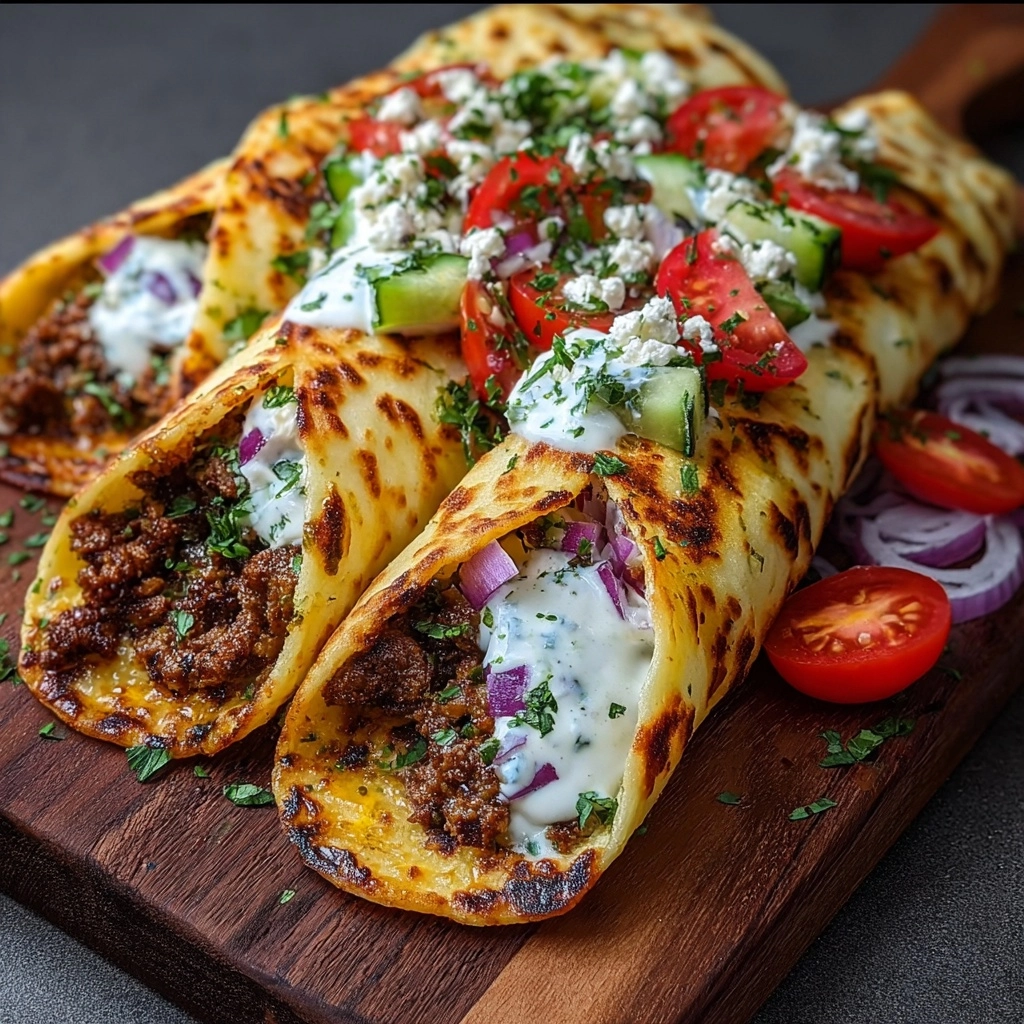 Mediterranean Ground Beef & Feta Pita Wraps Recipe