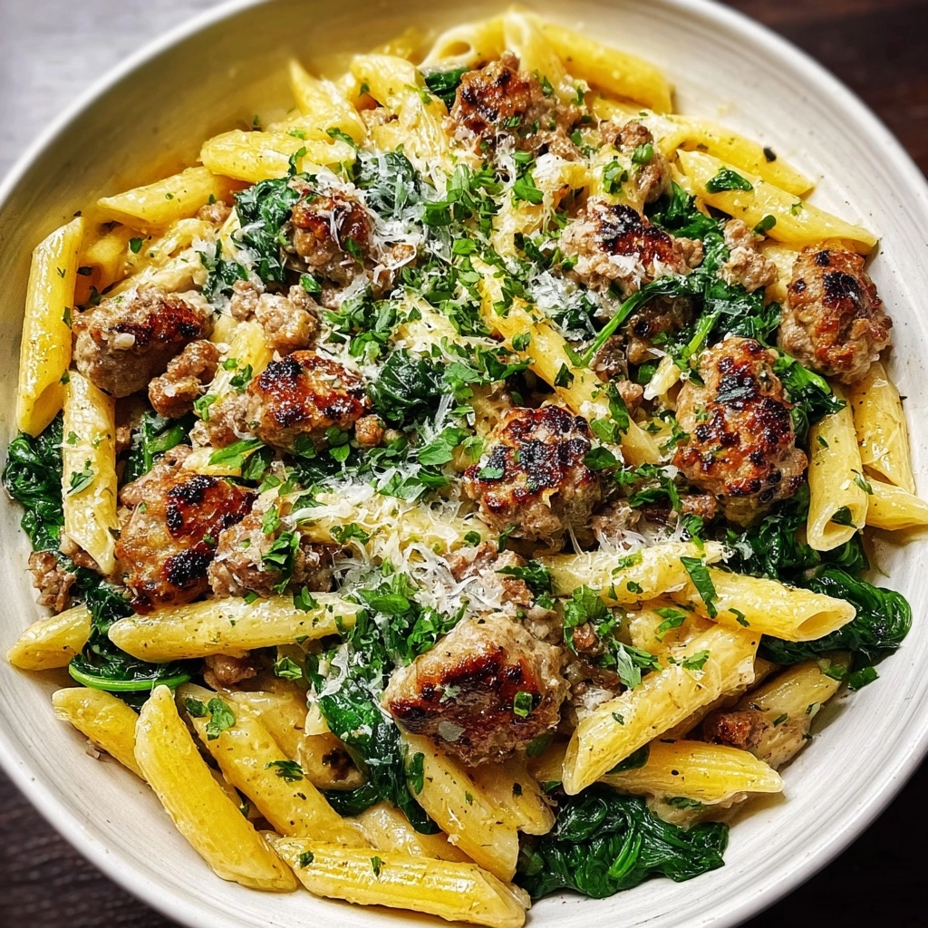 Creamy Garlic Butter Beef Penne with Sausage and Spinach Recipe 3 Creamy Garlic Butter Beef Penne with Sausage and Spinach Recipe - Recipe Image