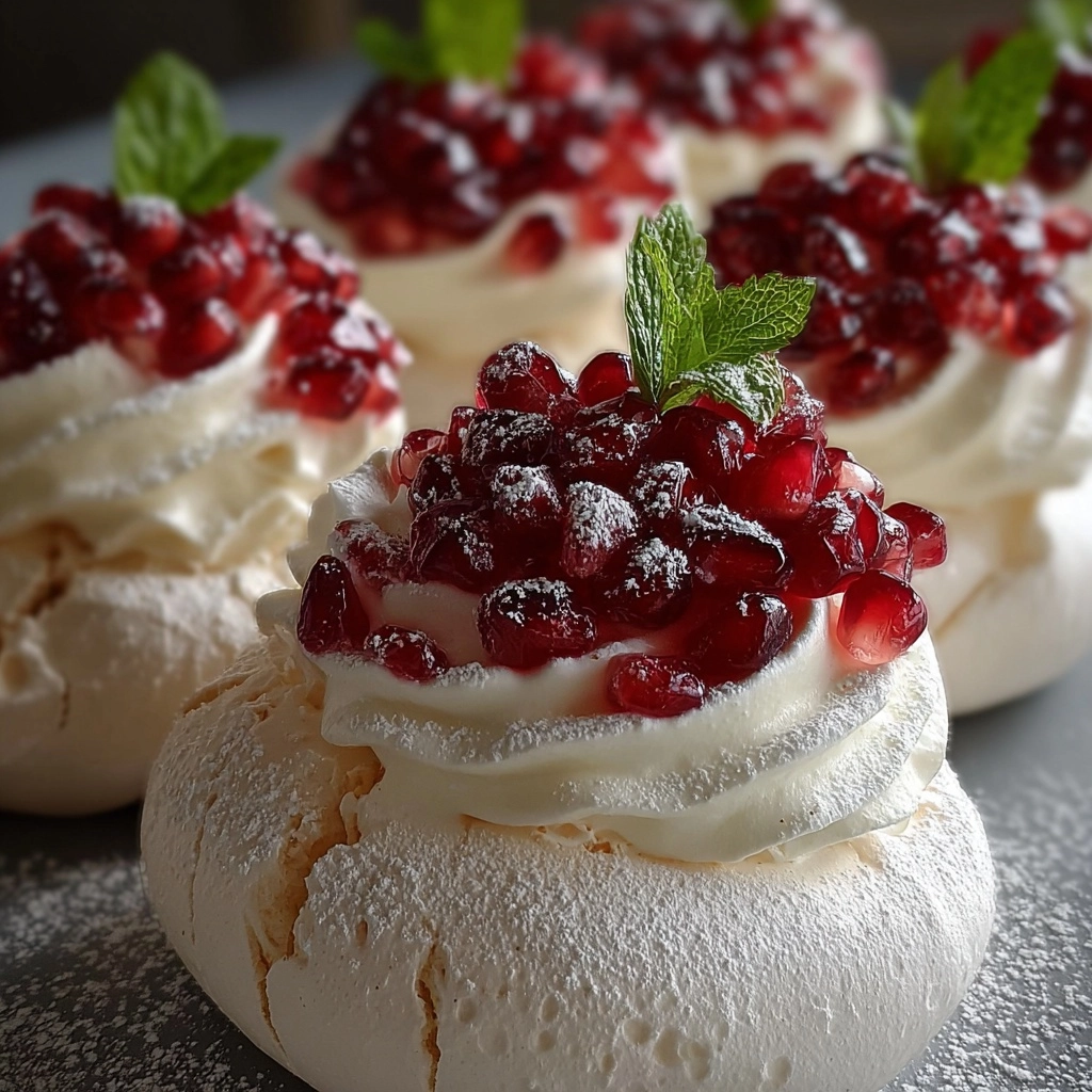 Pavlova Nests with Whipped Cream & Pomegranate Jewels Recipe - Recipe Image