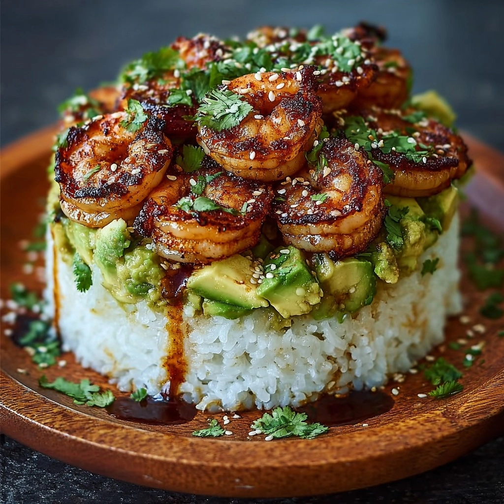Honey Lime Shrimp & Avocado Rice Stack Recipe - Recipe Image