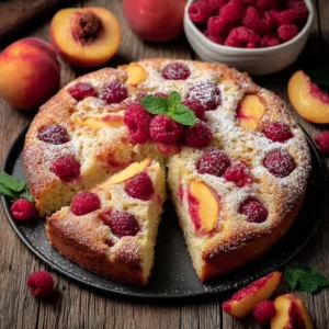 Raspberry Peach Greek Yogurt Cake Recipe