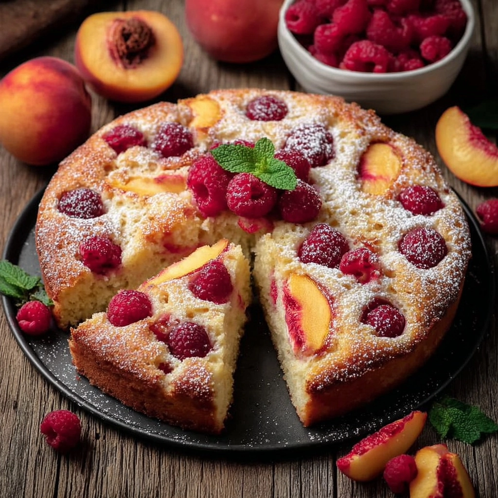 Raspberry Peach Greek Yogurt Cake Recipe