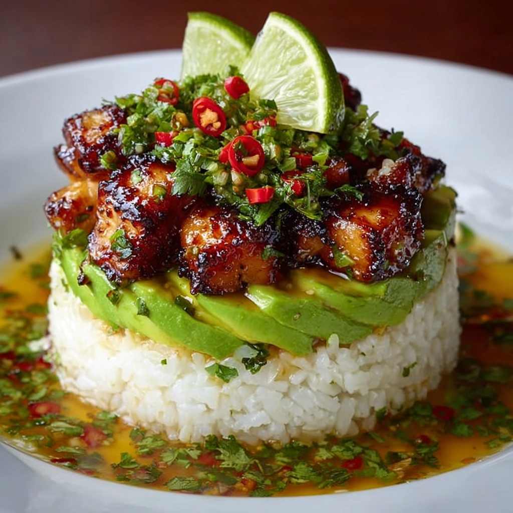 cado Rice Stack with Spicy Honey Drizzle Recipe