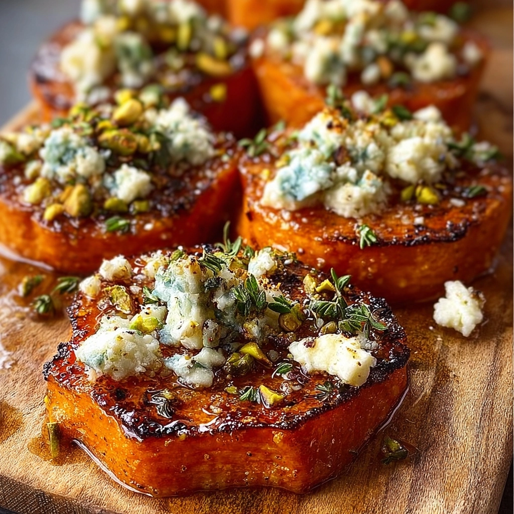 Sweet Potato Rounds with Blue Cheese, Fig Jam & Pistachios Recipe