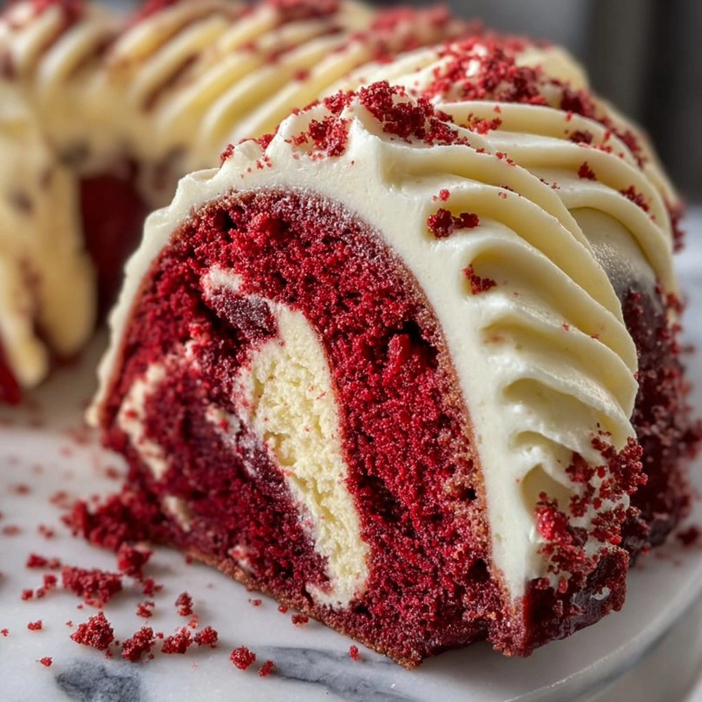 Layered Red Velvet Cheesecake Bundt Cake Recipe 3 Layered Red Velvet Cheesecake Bundt Cake Recipe - Recipe Image