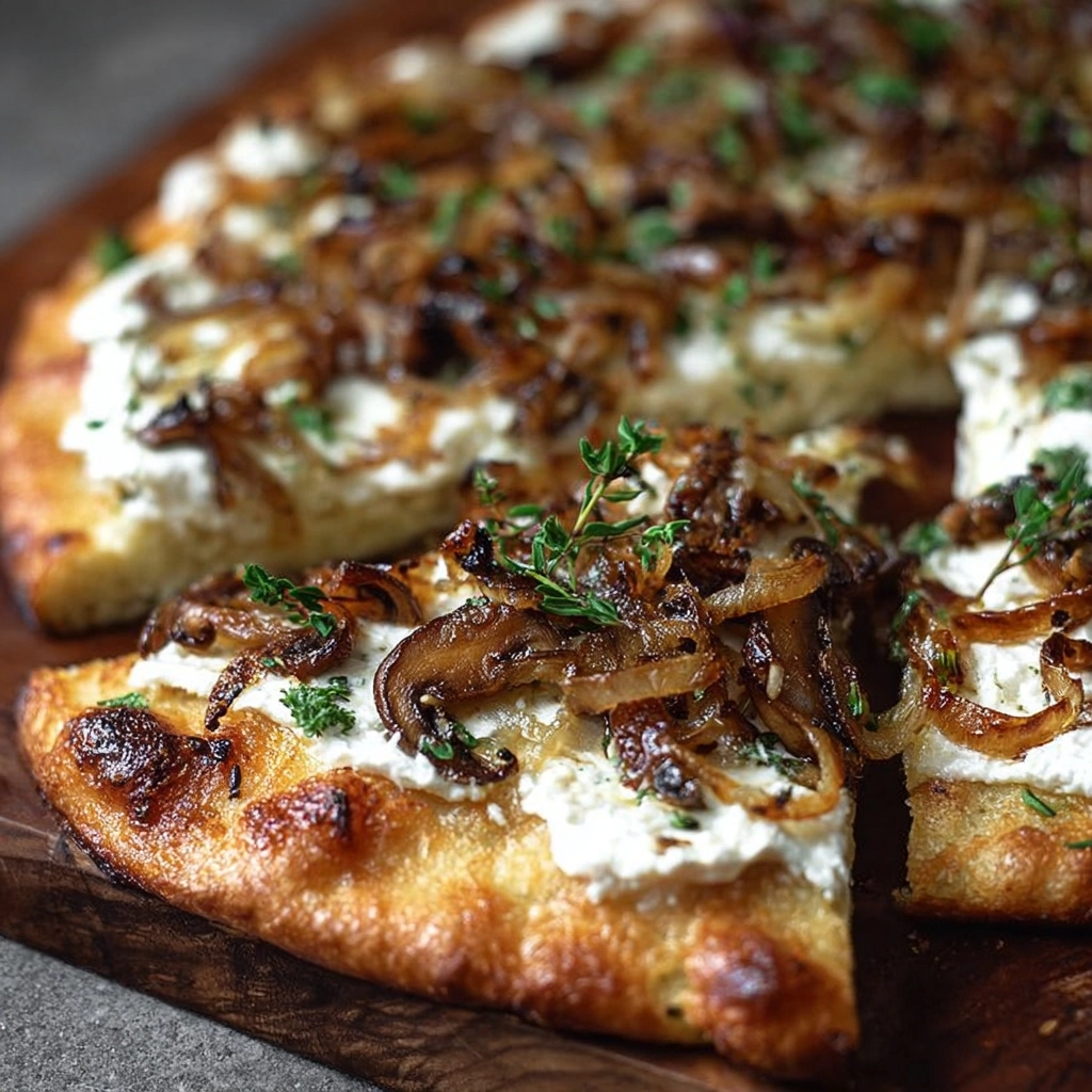 Creamy Vegan Onion & Mushroom White Pizza Recipe - Recipe Image