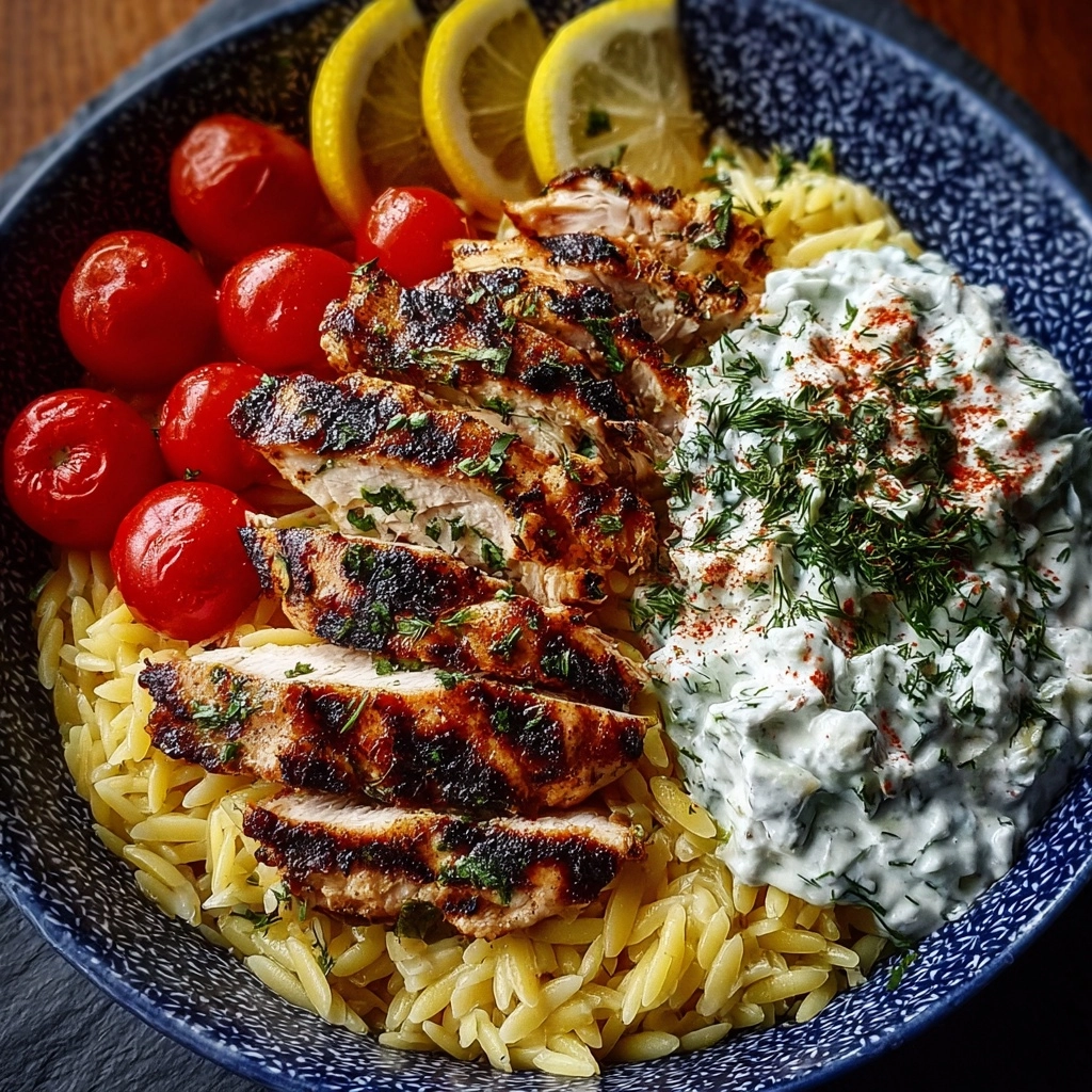 Lemon Dijon Chicken Orzo Bowl with Spicy Whipped Feta Recipe