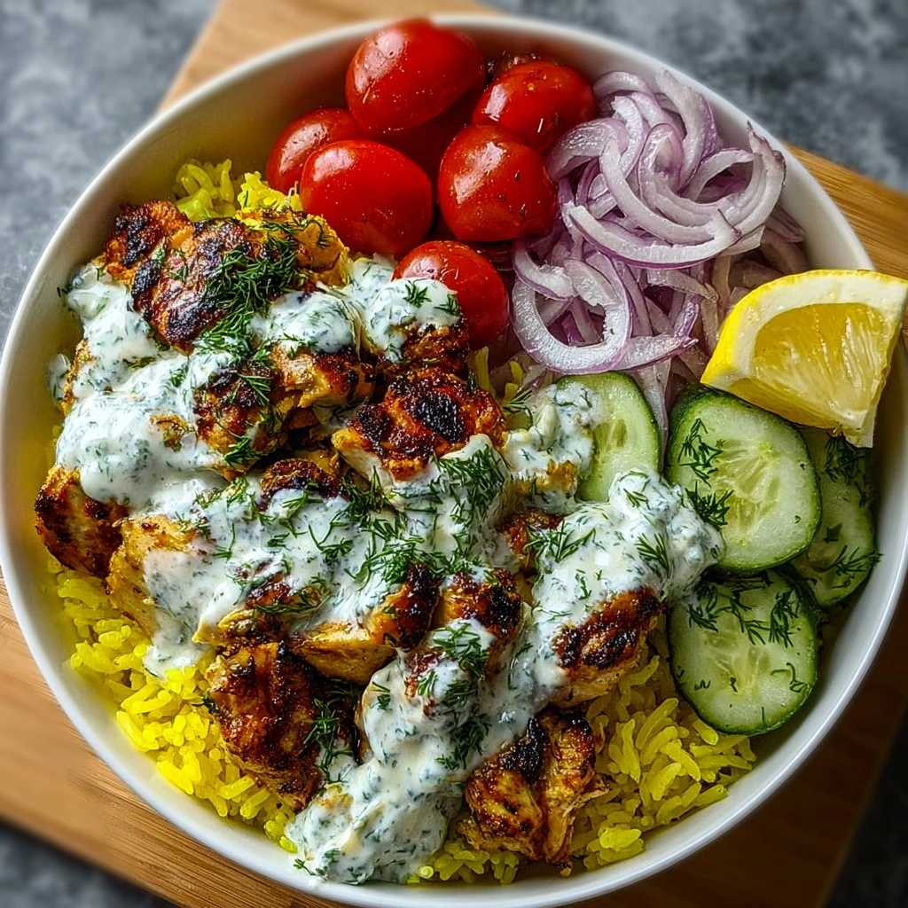Greek Chicken Gyro Bowls with Dill Feta Sauce Recipe - Recipe Image