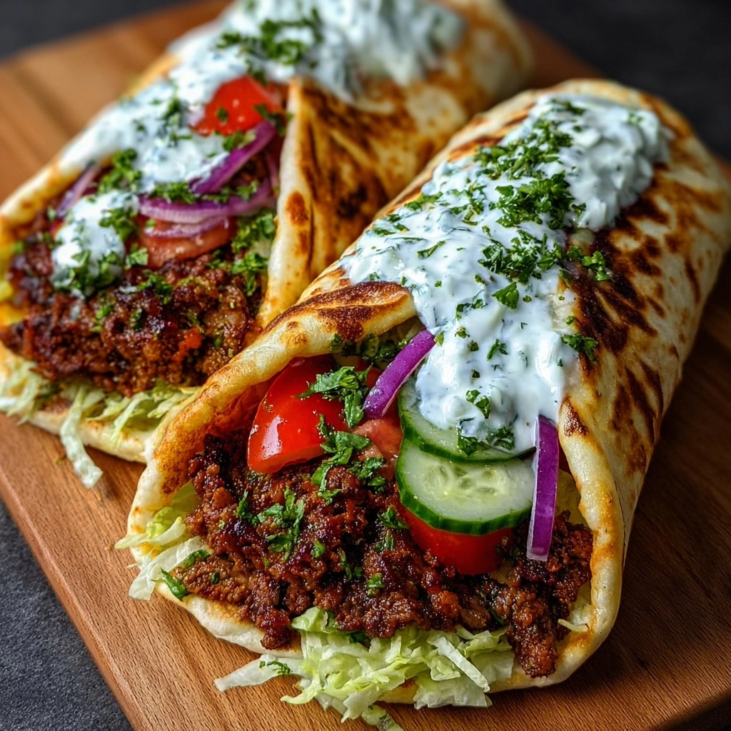 Greek Beef Wraps with Creamy Feta Sauce Recipe - Recipe Image