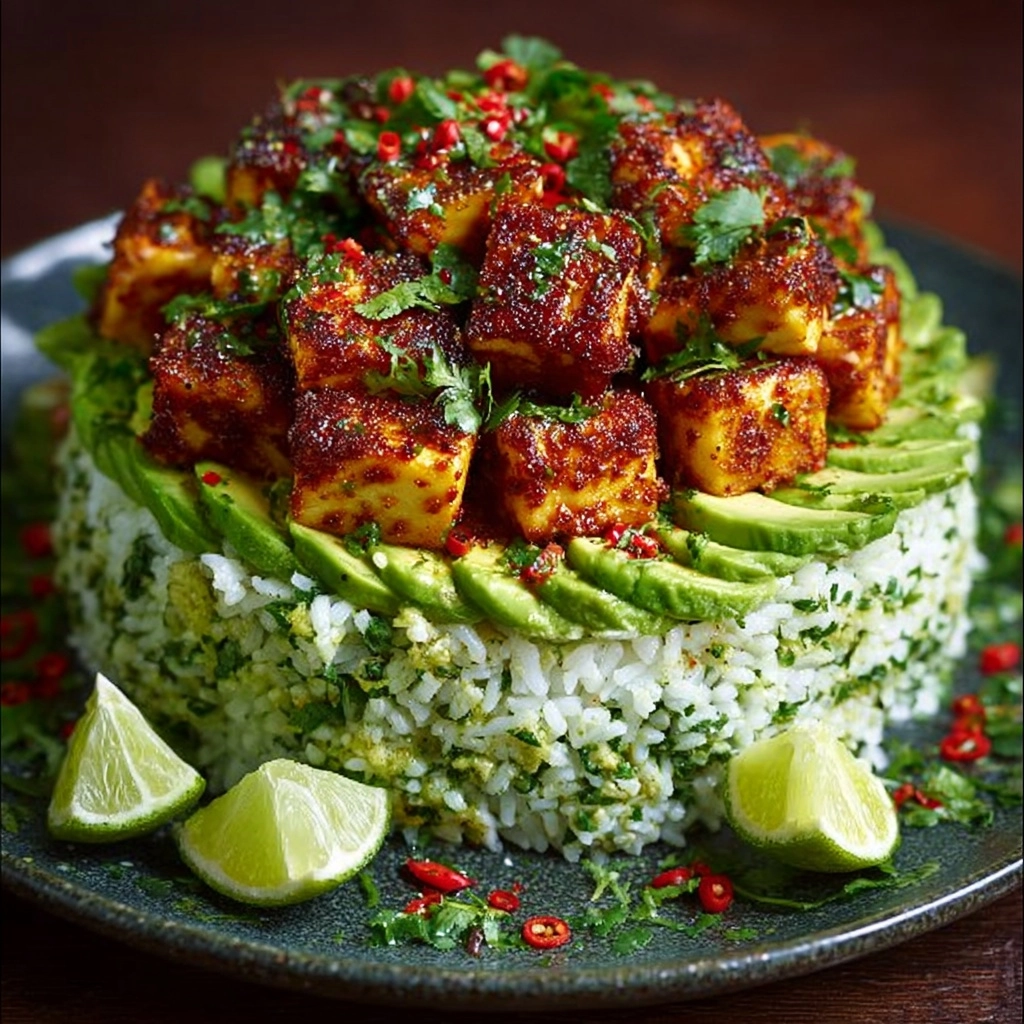 Honey Lime Chicken & Avocado Herb Cauliflower Rice Stack Recipe - Recipe Image