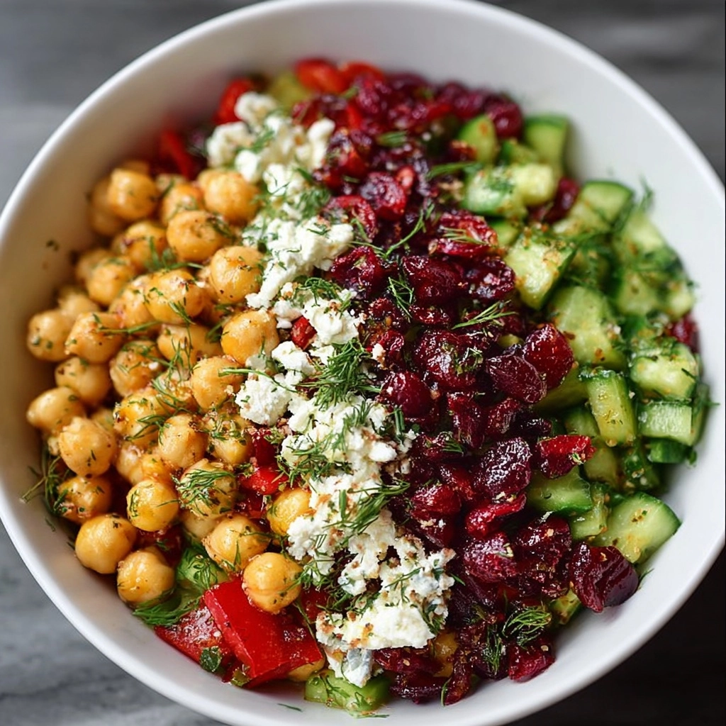 Feta and Cranberry Chickpeas with Herb Lemon Vinaigrette Recipe - Recipe Image