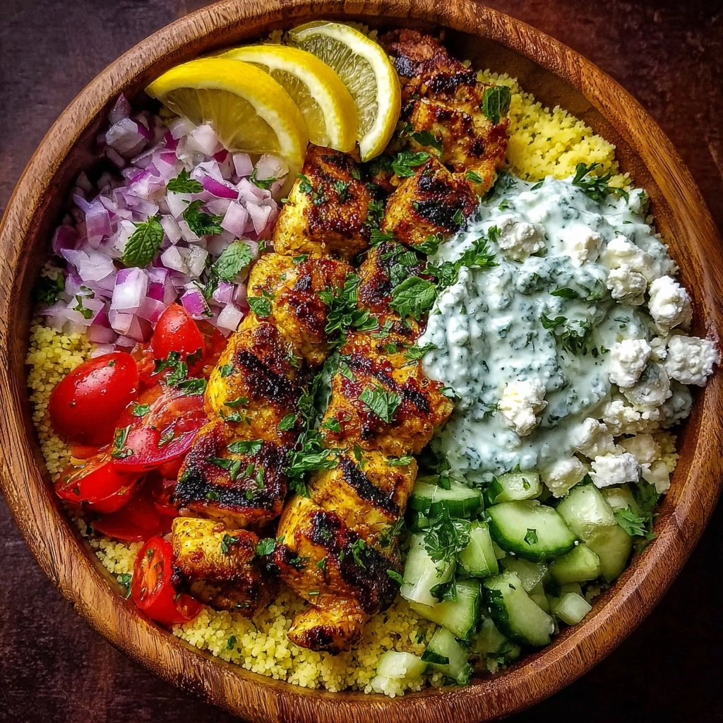 Lemon Dijon Chicken Orzo Bowl with Yogurt Whipped Feta Recipe - Recipe Image