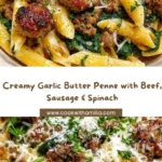 Creamy Garlic Butter Beef Penne with Sausage and Spinach Recipe