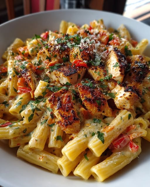 Creamy Roasted Red Pepper Chicken Pasta Recipe - Recipe Image