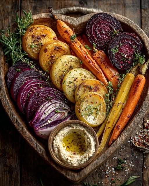 Root Veggie Valentine Board with Creamy Ricotta & Honey Recipe - Recipe Image