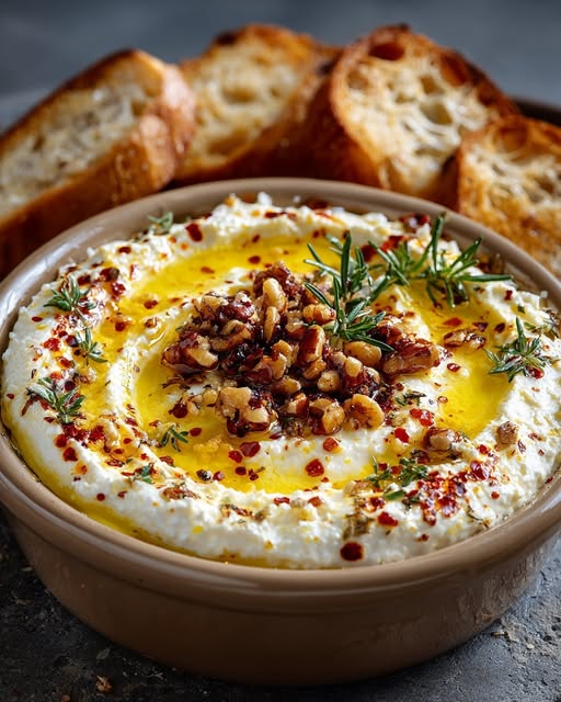 Hot Honey Goat Cheese Dip with Toasted Nuts Recipe
