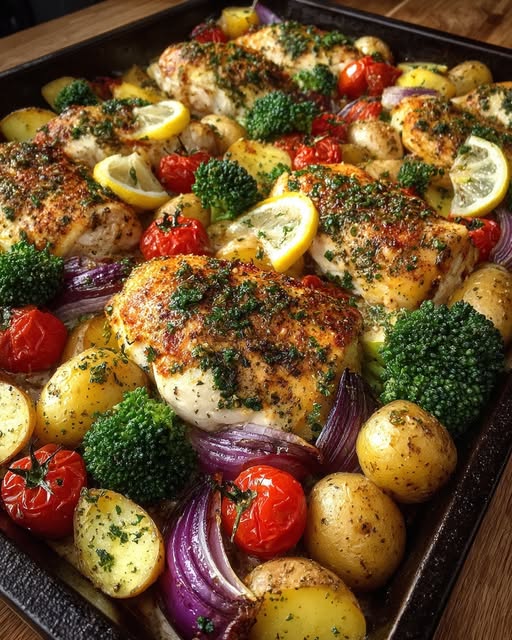Lemon Herb Chicken Veggie Traybake Recipe - Recipe Image