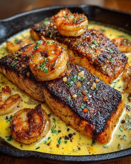 Creamy Blackened Salmon with Shrimp Recipe - Recipe Image