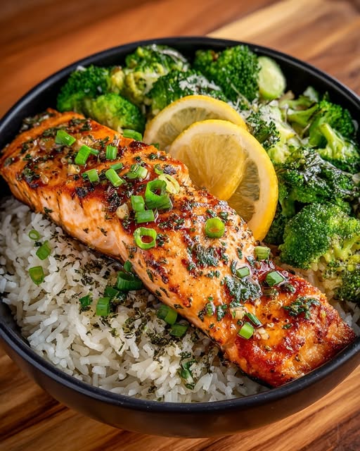 Garlic Butter Salmon Rice Bowl Recipe - Recipe Image