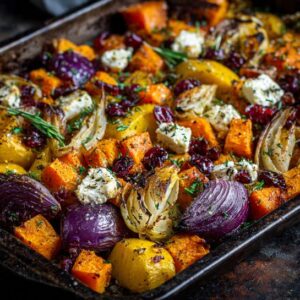 Caramelized Fall Veg Medley with Feta & Cranberry Honey Recipe