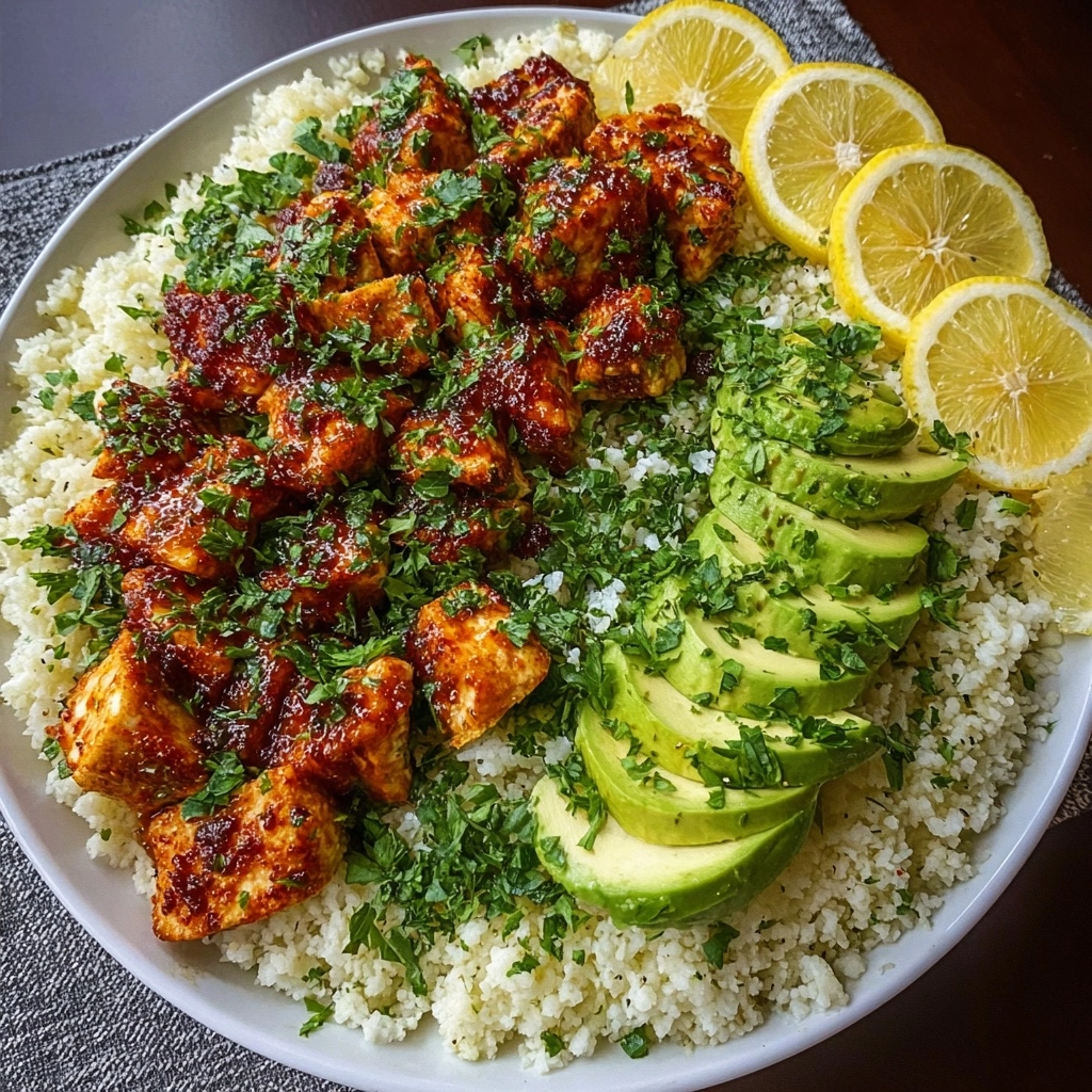 Honey Lime Chicken & Avocado Lemon Cauliflower Rice Stack Recipe