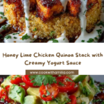 Honey Lime Chicken & Avocado Quinoa Stack with Yogurt Sauce Recipe