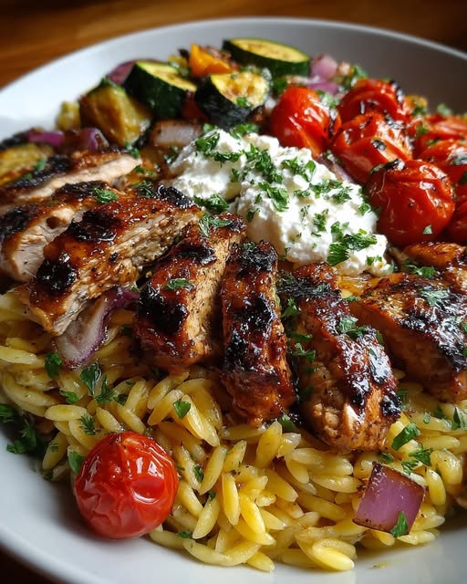 Balsamic Chicken Orzo with Roasted Veggies & Whipped Feta Recipe - Recipe Image