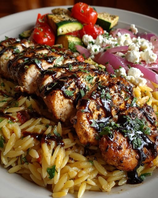 Balsamic Chicken Orzo with Roasted Veggies & Spicy Feta Recipe - Recipe Image