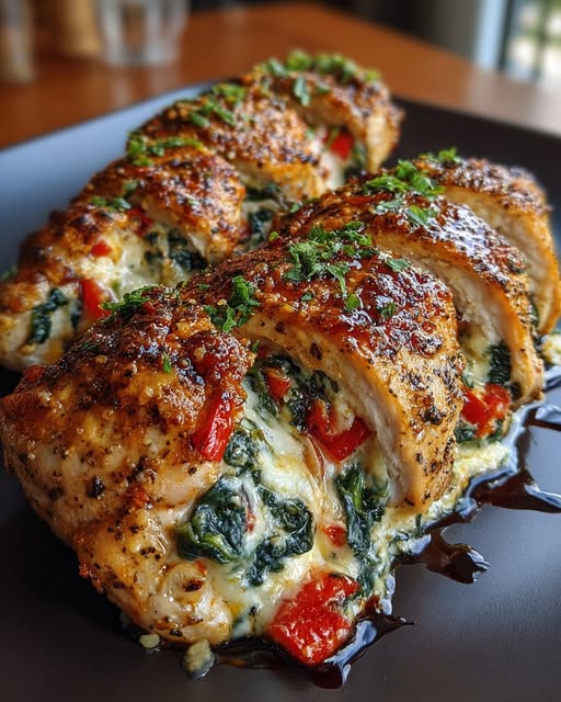 Roasted Red Pepper, Spinach, and Mozzarella Stuffed Chicken Recipe
